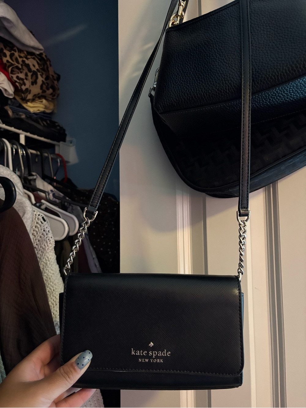 kate spade Black Leather Chain-Strap Crossbody